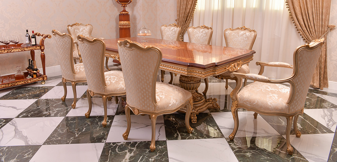 Classic design luxury solid wood dining table and dining chairs